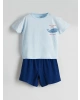 LCW baby Mavi Baskılı Erkek Bebek Şortlu Pijama Takımı
