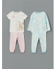 LCW baby Ekru Bisiklet Yaka Çiçekli Kız Bebek Pijama Takım 2li