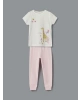 LCW baby Ekru Bisiklet Yaka Çiçekli Kız Bebek Pijama Takım 2li
