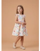 LCW Kids Ekru Bisiklet Yaka Çiçekli Kız Çocuk Elbise