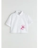 LCW Kids Beyaz Çiçekli Kız Çocuk Crop Gömlek