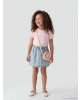 LCW Kids Indigo Çiçek Nakışlı Beli Lastikli Kız Çocuk Jean Etek