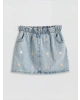 LCW Kids Indigo Çiçek Nakışlı Beli Lastikli Kız Çocuk Jean Etek