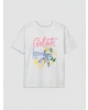 LCW Kids Beyaz Bisiklet Yaka Baskılı Kız Çocuk Tişört