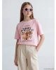 LCW Kids Pembe Bisiklet Yaka Baskılı Kız Çocuk Tişört