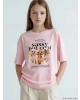 LCW Kids Pembe Bisiklet Yaka Baskılı Kız Çocuk Tişört