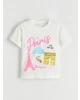 LCW Kids Ekru Paris Baskılı Kız Çocuk Tişört