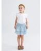 LCW Kids Beyaz Bisiklet Yaka Brodeli Penye Kız Çocuk Bluz