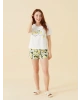 LCW DREAM Mavi Petite Bisiklet Yaka Kadın Şortlu Pijama Takımı