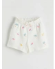 LCW Kids Beyaz Beli Lastikli Nakışlı Kız Çocuk Şort
