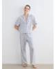 LCW DREAM Ekru Gömlek Yaka Desenli Kadın Pijama Takımı