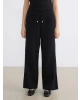 LCWAIKIKI Classic Siyah Beli Lastikli Geniş Paça Müslin Kadın Pantolon