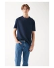 Mavi Cepli Lacivert Basic Tişört Loose Fit / Bol Rahat Kesim