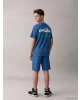 LCW Kids Mavi Bisiklet Yaka Slogan Baskılı Erkek Çocuk Tişört