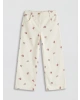 LCW Kids Ekru Çiçek Desenli Kız Çocuk Gabardin Pantolon