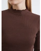 LCW Modest Kahverengi Fırfırlı Dik Yaka Kadın Body