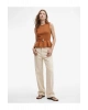 Koton Krep Scuba Kumaş Aksesuarlı Kolsuz Bisiklet Yaka Peplum Bluz