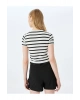Basic Çizgili Bisiklet Yaka Kısa Kollu Kaşkorse Slim Fit Kadın Tişört