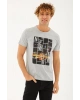 Baskılı T-shirt Gri Melanj / Grey Melange