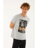Baskılı T-shirt Gri Melanj / Grey Melange