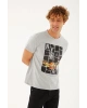 Baskılı T-shirt Gri Melanj / Grey Melange