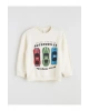 Bej Bisiklet Yaka Baskılı Erkek Çocuk Sweatshirt Ve Eşofman Alt 2li