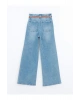 Beli Kemerli Wideleg Kadın Jean Pantolon