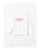 Beyaz Bisiklet Yaka Kız Çocuk Sweatshirt