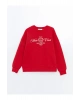 Bisiklet Yaka Baskılı Oversize Kadın Kalın Sweatshirt