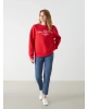 Bisiklet Yaka Baskılı Oversize Kadın Kalın Sweatshirt