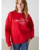 Bisiklet Yaka Baskılı Oversize Kadın Kalın Sweatshirt