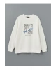 Bisiklet Yaka Baskılı Oversize Kadın Kalın Sweatshirt Tunik