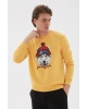 Bisiklet Yaka Baskılı Sweatshirt Hardal / Mustard