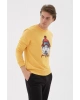 Bisiklet Yaka Baskılı Sweatshirt Hardal / Mustard
