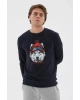 Bisiklet Yaka Baskılı Sweatshirt Lacivert / Navy