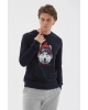 Bisiklet Yaka Baskılı Sweatshirt Lacivert / Navy