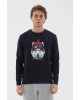 Bisiklet Yaka Baskılı Sweatshirt Lacivert / Navy