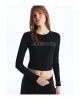 Bisiklet Yaka Baskılı Uzun Kollu Kadın Crop