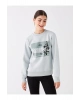 Bisiklet Yaka Baskılı Uzun Kollu Kadın Sweatshirt