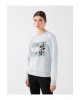 Bisiklet Yaka Baskılı Uzun Kollu Kadın Sweatshirt