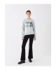 Bisiklet Yaka Baskılı Uzun Kollu Kadın Sweatshirt
