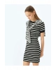 Bisiklet Yaka Kısa Kollu Fitilli Mini Bodycon Elbise