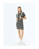 Bisiklet Yaka Kısa Kollu Fitilli Mini Bodycon Elbise