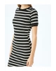 Bisiklet Yaka Kısa Kollu Fitilli Mini Bodycon Elbise