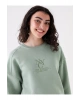 Bisiklet Yaka Nakışlı Uzun Kollu Oversize Kadın Sweatshirt