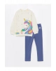 Bisiklet Yaka Uzun Kollu Kız Bebek Sweatshirt ve Eşofman Alt 2li Takım