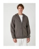 Cep Detaylı Şardonlu Fermuarlı Pamuklu Basic Kapşonlu Sweatshirt