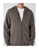 Cep Detaylı Şardonlu Fermuarlı Pamuklu Basic Kapşonlu Sweatshirt