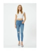 Dar Kesim Yüksek Bel Kot Pantolon Yıpratmalı Esnek Cepli Pamuklu - Carmen Skinny Jeans