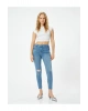 Dar Kesim Yüksek Bel Kot Pantolon Yıpratmalı Esnek Cepli Pamuklu - Carmen Skinny Jeans